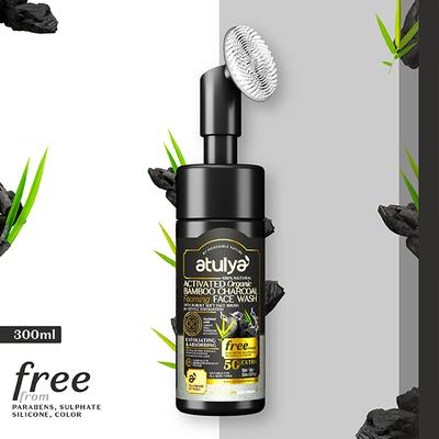 Atulya Activated Organic Bamboo Charcoal Foaming Face Wash with Silicone Brush Applicator 1 gm - Face Scrubs