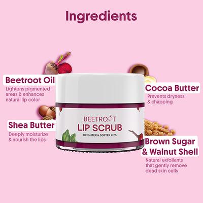 Aravi Organic Beetroot Lip Lightening Scrub Balm For Dark, Chapped and Pigmented Lips 15 gm - Lip Scrubs