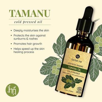 HM Herbal Me 100% Organic and Cold Pressed Tamanu Oil 50ml - Hair Oils