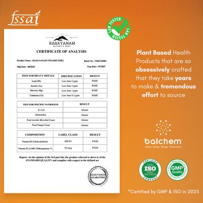 Rasayanam Vitamin D3 K2 (MK-7) Tablets 120's - Speciality Medicines