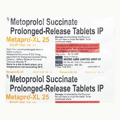 Metapro XL 25mg Tablet 15'S - Hypertension-Bet