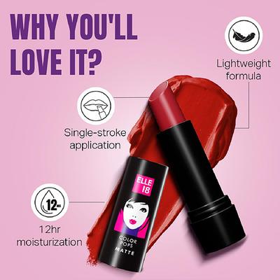 Elle 18 Colour Pop Matte Lipstick, R34, Selfie Red 4.3gm - Lipsticks