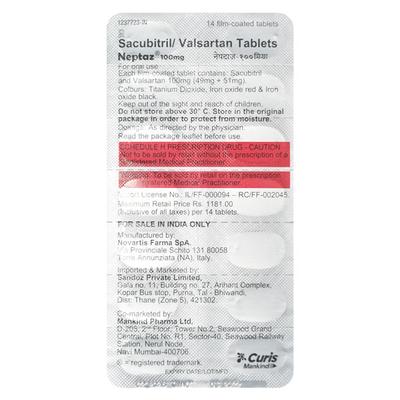 NEPTAZ 100 Tablet 14's - Heart Failure-Ang