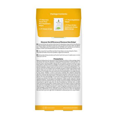 Remove Wax Strips 52 Pcs Maxi Set - Normal Hair (20 Body + 8 Bikini + 8 Face + 8 Underarm Strips & 4 Pain-Less + 4 Post Depilation Cleaning Wipes) 1's - Shaving & Hair Removal