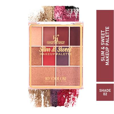 Half N Half 10 Shades Eyeshadow Baked Highlighter Blush Slim & Sweet Makeup Palette Highly Pigmented Long Lasting Waterproof Smooth Blendable Colors - 02 11.5 gm - Face Palettes