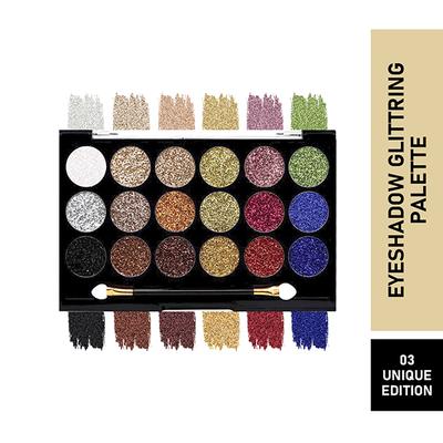 Matt Look Glitterz N Highlight 18 Colour Glittering Palette, 03 Unique Edition 18gm - Eye Shadow Palettes