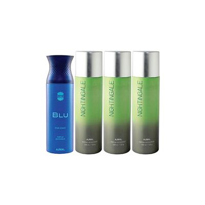 Ajmal 1 Blu Homme And 3 Nightingale Deodorants Pack of 4 200 ml - Deodorants/Roll-Ons