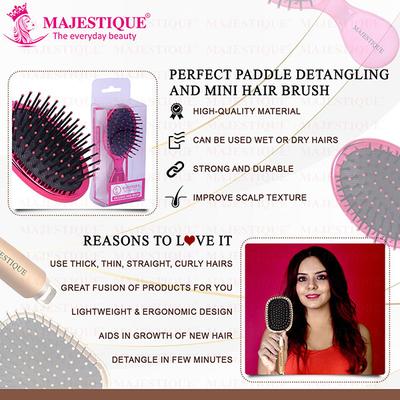 Majestique Large Paddle and Mini Detangling Hair Brush Set, Mini Travel Size Brush- Multicolor 2's - Hair Brushes