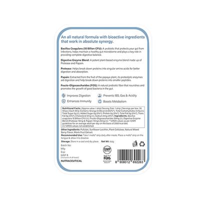Wellbeing Nutrition Melts Healthy Gut Probiotic 10B CFU, Digestive Enzymes and FOS For Indigestion, Gas, Acidity 30 Strips - Digestive Health