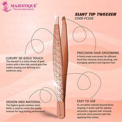 Majestique Slant Tip Tweezer, 3D Touch Eyebrow Plucker for Threading and Facial Hair 1's - Tweezers