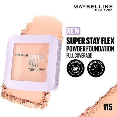 Maybelline New York Super Stay Flex Powder Foundation, 115, 30H Full Cover, Oil-Control 9 gm - Foundation