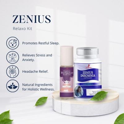 Zenius Relaxo Kit (Zenius Insomnia Capsule 60's + Zenius Relaxo Roll On 25 ml) - Roll-On/Patch