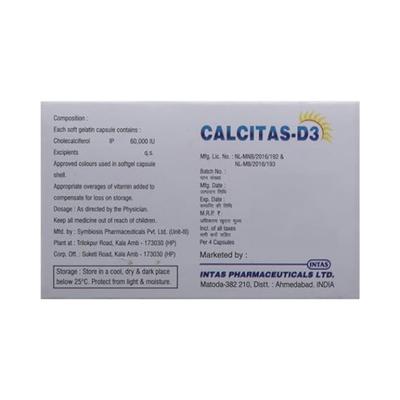 Calcitas D3 60000IU Capsule 4'S - Supplements-Vit