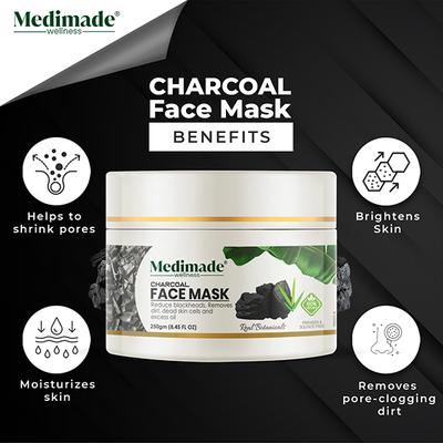 Medimade Charcoal Clay Face Mask 250 gm - Face Packs