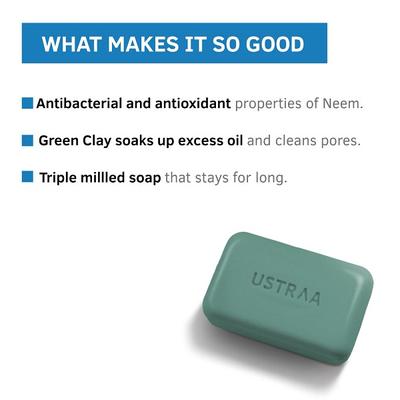 Ustraa Men's Deo Soap with Sea Minerals, Activated Charcoal and Neem & Green Clay (Pack of 6 x 100 gm) - Soaps