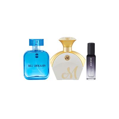 Ajmal Blu Dreams EDP & Maryaj Mwhite EDP & Ascend EDP Pack of 3 20 ml - Women Perfumes (Edt/Edp)