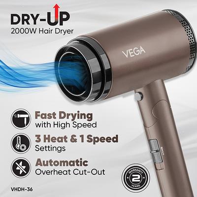 Vega Dry-Up 2000W Hair Dryer For Men & Women With 3 Heat/1 Speed Setting & Cool Shot Button, (Vhdh-36) - Hair Dryers