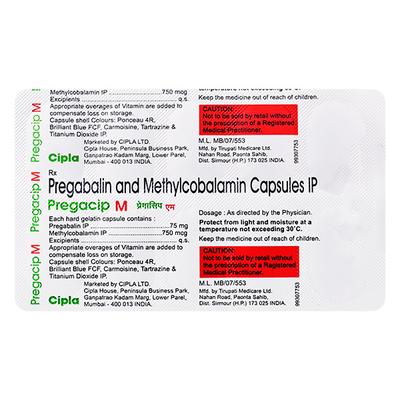 Pregacip M 75mg/750mcg Capsule 10'S - Neuropathic Pain-Dru