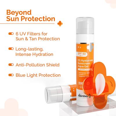 The Derma Co. 1 Percent Hyaluronic Sunscreen Aqua Gel For Broad Spectrum & Blue Light Protection SPF 50 PA++++ 50gm - Face Sunscreen
