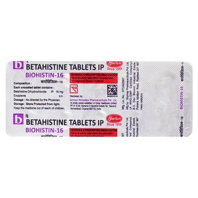 Biohistin 16mg Tablet 10'S - Vertigo-Ant