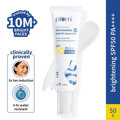 Plum 2% Niacinamide & Rice Water Hybrid Face Sunscreen With Spf 50 Pa+++ 50 gm - Face Sunscreen