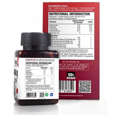 WOW Life Science 500 mg Krill Oil Softgel Capsule 30's - Omega Fish Oil Fatty Acids