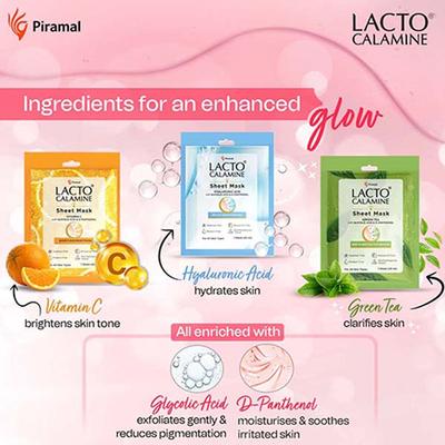 Lacto Calamine Hyaluronic Acid Face Sheet Mask Instant Hydration Glycolic Acid and D-Panthenol 30 gm - Sheet Masks