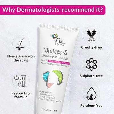 Fixderma Bioteez-S Anti Dandruff Shampoo - Flaky Scalp Condition, Relieves Itchy & Dry Scalp, Sulphate & Paraben Free 75ml - Dry Shampoos & Conditioners