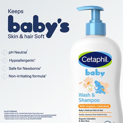 Cetaphil Baby Wash & Shampoo With Organic Calendula 400 ml - Baby Body Wash