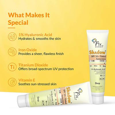 Fixderma Shadow Tinted Sunscreen Deep SPF 50 PA+++ - UVA & UVB Protection, All Skin Types 30 gm - Face Sunscreen