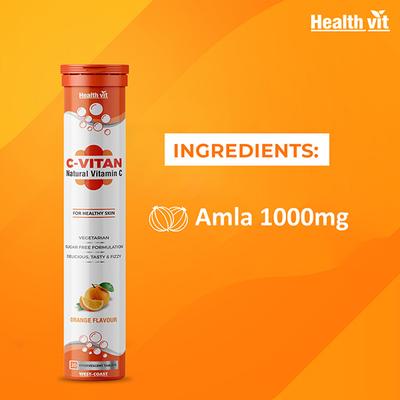 Healthvit C-Vitan Natural Vitamin C - Effervescent Tablets (Orange Flavour) 20's - Vitamin C