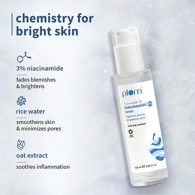 Plum 3% Niacinamide Toner with Rice Water Clarity Boost Fragrance Free 150ml - Toners