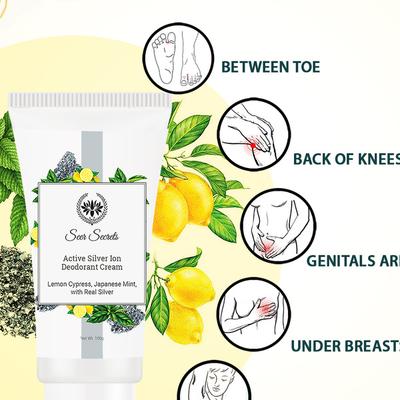 Seer Secrets Active Silver Ion Deodorant Cream - Lemon Cypress, Japanese Mint with Real Silver 100 gm - Lotions & Creams