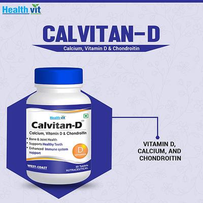 Healthvit Calvitan-D Calcium, Vitamin D & Chondroitin Ideal for Bone, Muscle Health & Joint Support of Men & Women - Tablets 2's - Multi-Vitamins
