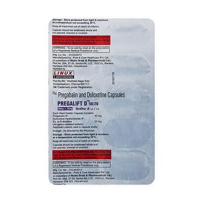 PREGALIFT D 50/20 Capsule 10's - Neuropathic Pain-Dru