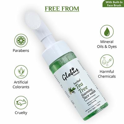 Globus Naturals Tea Tree Oil Control Foaming Face Wash With Built-In Face Massage Brush 150ml - Face Wash & Cleansers