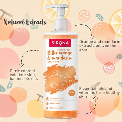 Sirona Body Wash - Bitter Orange & Mandarin 500 ml - Shower Gels & Body Wash