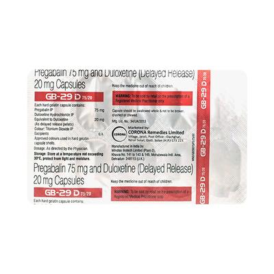 GB 29 D 75/20 Capsule 10's - Neuropathic Pain-Dru