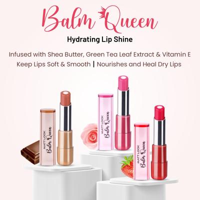Matt Look balm Queen Hydrating Lip Shine for Dry & Chapped Lips, Super Strawberry-01 2.7 gm - Lip Balms
