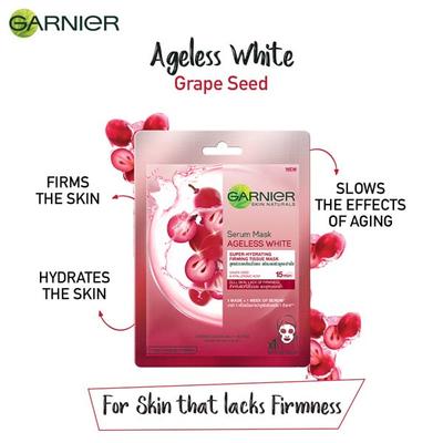 Garnier Skin Naturals, Ageless White, Face Serum Sheet Mask (Red) 28 gm - Sheet Masks