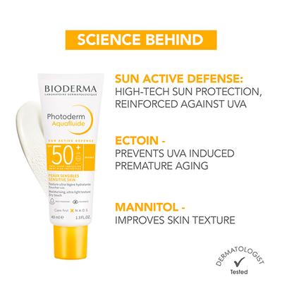 Bioderma Photoderm Aquafluide SPF 50+ PA++++ Invisible Sunscreen for All Skin Types, In Vivo Tested 40 ml - Face Sunscreen