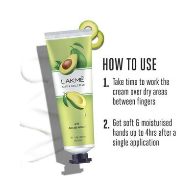 Lakme Hand and Nail Cream with Avocado Pentavitin and Almond Oil 30 gm - Hand Creams