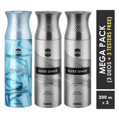 Ajmal Avid Silver Shade Silver Shade Deodorant Spray (Pack of 3) 200 ml - Perfumes (Edt/Edp)