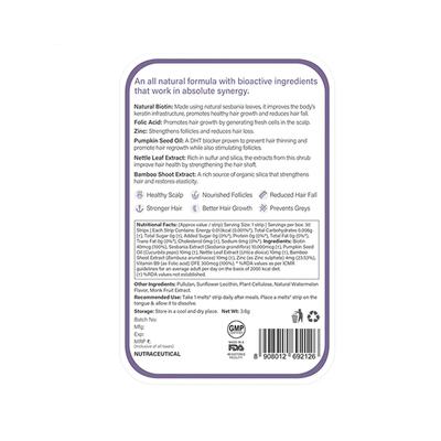 Wellbeing Nutrition Melts Healthy Hair with Plant Based Wholefood Biotin 10,000 mcg from Sesbania, Zinc, Bamboo Extract (30 Strips) - Hair & Skin