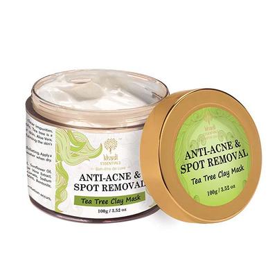 Khadi Essentials Tea Tree Clay Mask For Anti Acne and Blemishes SLS Paraben Free 100 gm - Masks & Peels