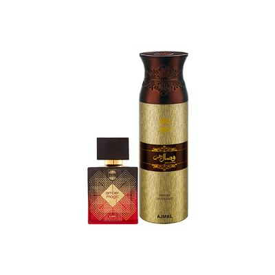 Ajmal Amber Magic EDP Spicy Aromatic Perfume And Wisal Dhahab Deodorant Fruity Floral Fragrance 300 ml - Men Perfumes (Edt/Edp)