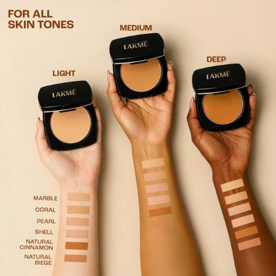 Lakme Forever Matte Compact, Smooth Finish, Lasts for 12 Hrs, Even Toned Look, Shell, 9 gm - Compact Powder