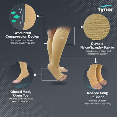 Tynor Compression Stocking Below Knee Classic (Pair) (XL) (I 16) - Knee/Leg Supports