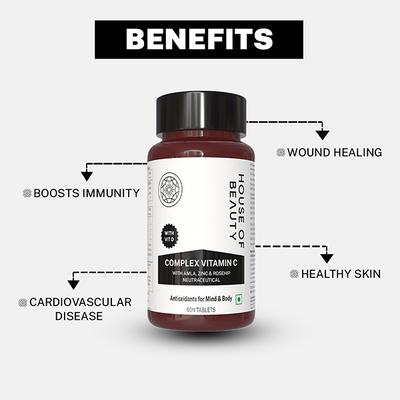 House of Beauty Vit C+Zinc+Vit D Tablets For Brightening, Glowing & Spotless Skin (60Pcs) 1's - Others