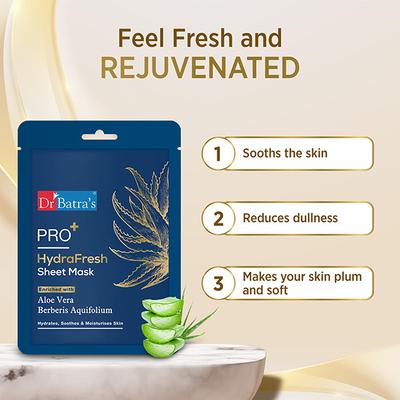 Dr Batras Pro+ Hydrafresh Sheet Mask for Hydrated Skin, Enriched with Aloe Vera 25 gm - Sheet Masks